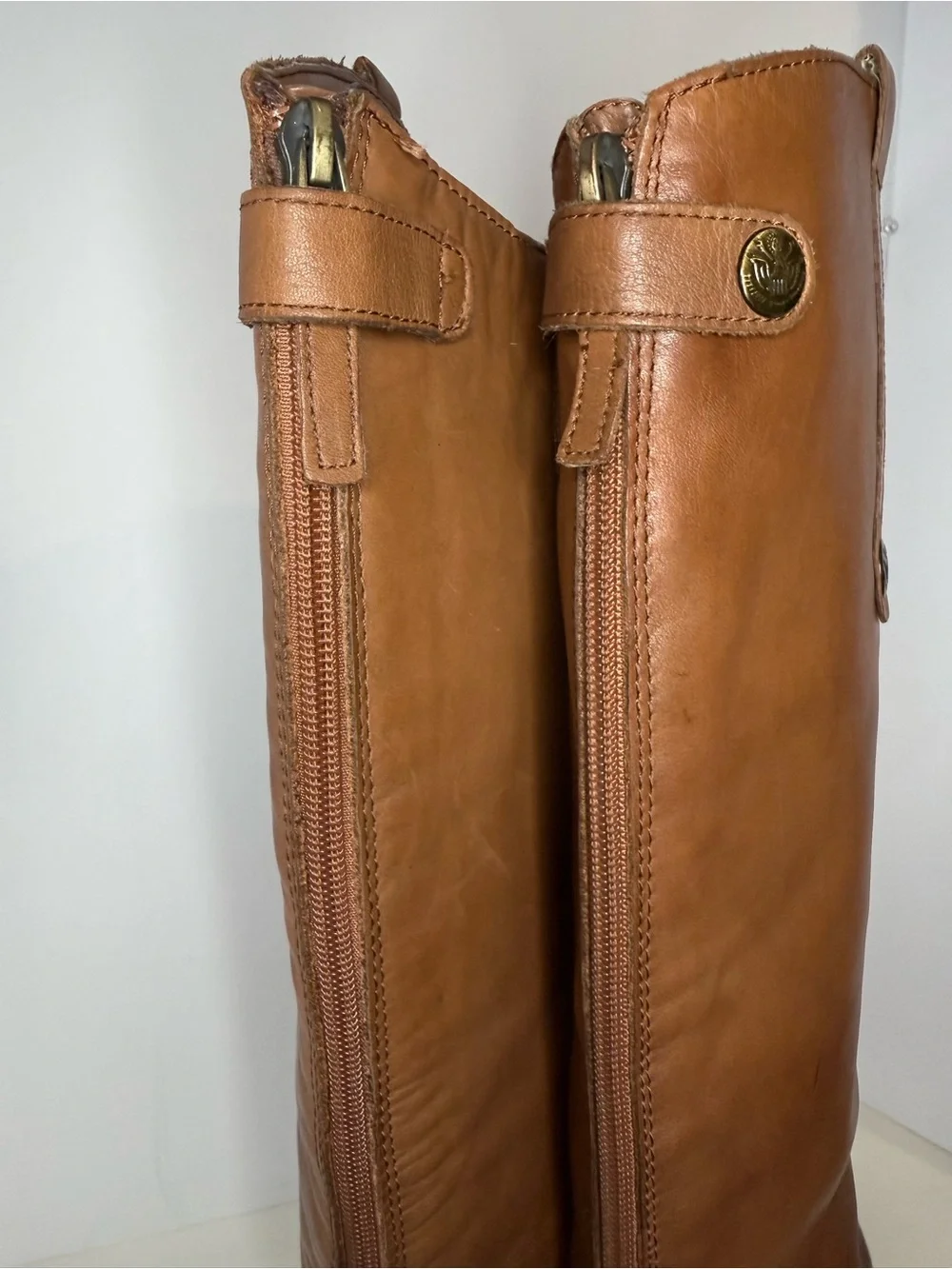 Sam Edelman Vintage-Inspired  Leather Tall Riding Boots Cognac Brown Size 9.5